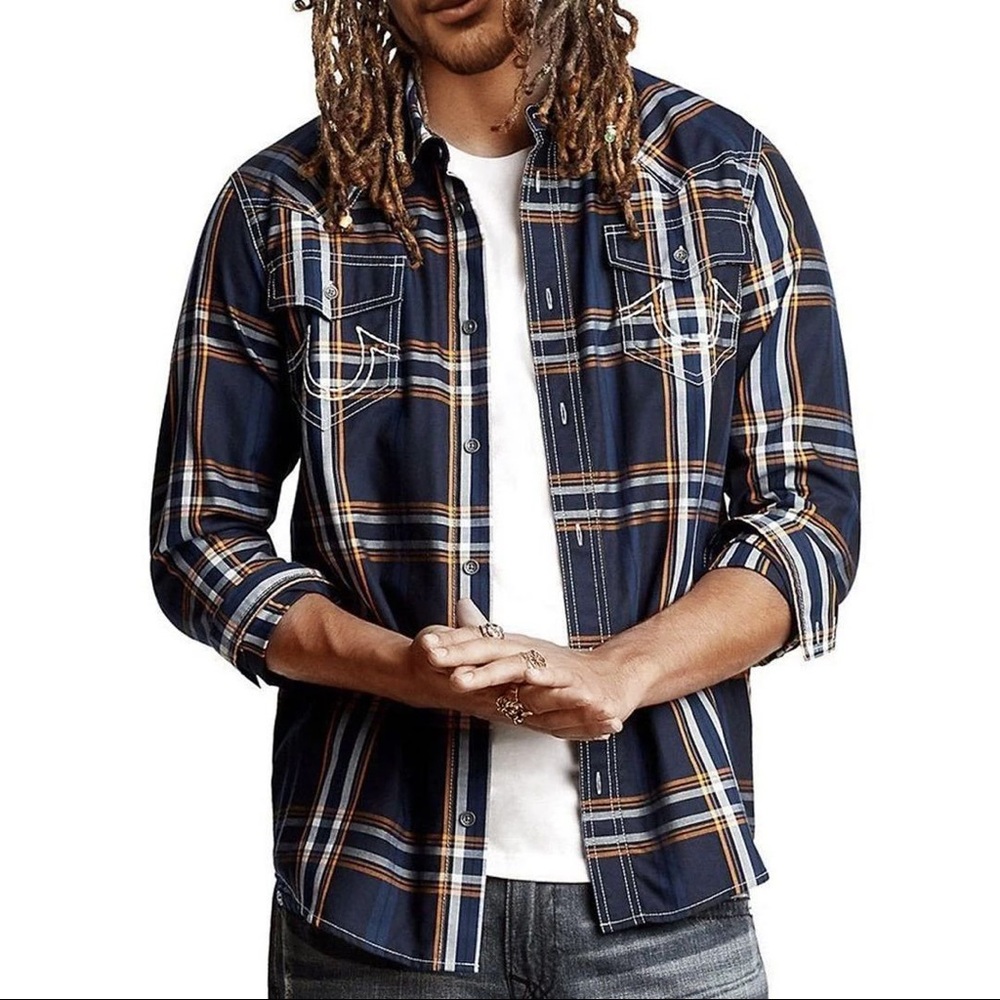 true religion > plaid western shirt
